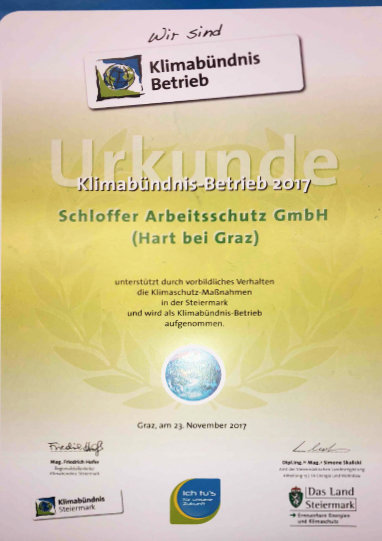 Schloffer Zertifikat: Klimabündnis Betrieb
