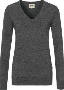 HAKRO Damen V-Pullover 134 Merino, anthrazit meliert