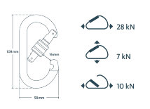 CAMP Safety Karabiner D-Form, Stahl, Schraube Technische Zeichnung