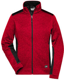 Damen Strickfleece-Jacke, rot meliert/schwarz