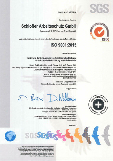 Schloffer ISO 9001 Zertifikat
