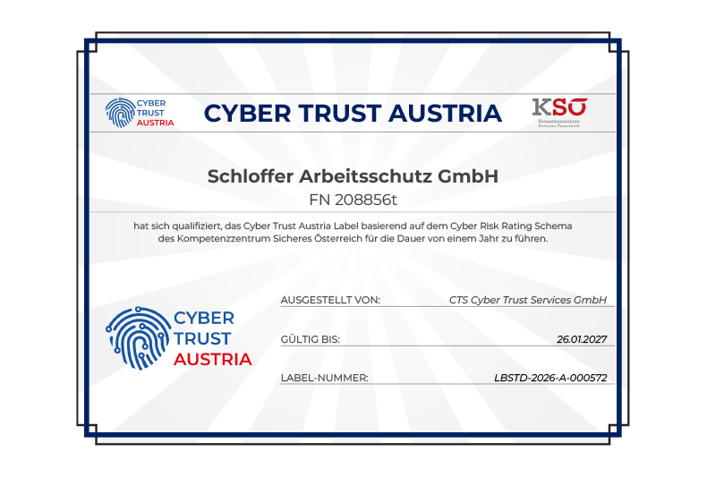 Cyber Trust Austria Zertifikat Schloffer Arbeitsschutz GmbH